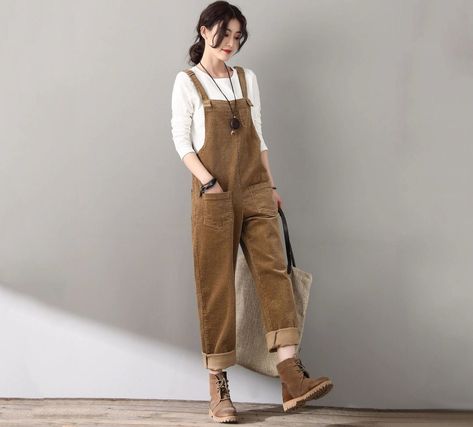 Custom Jumpsuit, Brown Overalls, Long Wool Coat Women, Overalls Outfits, Retro Trousers, Womens Overalls, Overalls Plus Size, Green Wool Coat, Overalls Casual