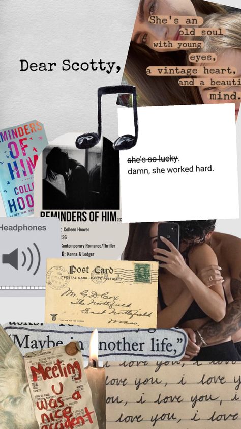 Reminders Of Him Colleen Hoover Collage, Reminders Of Him Colleen Hoover Quotes Wallpaper, Reminders Of Him Colleen Hoover Fanart, Reminders Of Him Fanart, Reminders Of Him Aesthetic Book, Character Collage Aesthetic, Reminders Of Him Aesthetic, Collen Hover, Vintage Collage Aesthetic