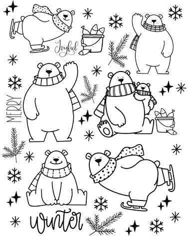 Winter Bear Drawing, Winter Colouring Pages For Kids, Polar Bear Doodle, Cute Polar Bear Drawing, Winter Colouring Pages, Polar Bear Coloring Pages, Christmas 50s, Polar Bear Christmas Cards, Polar Bear Coloring Page