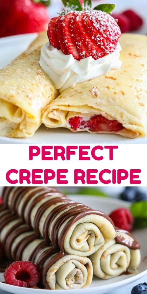 Simple Crepe Recipe, Sweet Crepes Recipe, Homemade Crepes, Easy Crepe Recipe, Crepe Recipe, Crepes And Waffles, Sweet Crepes, How To Make Crepe, Crepe Recipes