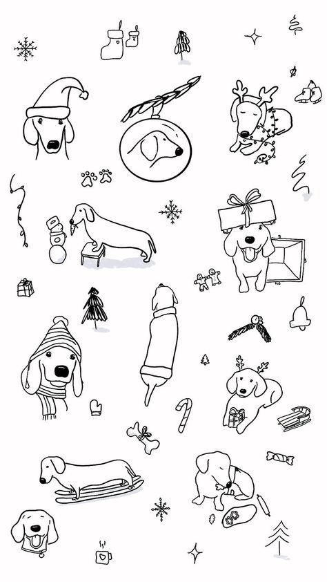 Cute minimalist dachshund drawings for Christmas Simple Dachshund Drawing, Christmas Dog Drawing Easy, Dachshund Drawing Easy, Dog Doodles Simple, Dog Simple Drawing, Dachshund Drawings, Drawings For Christmas, Dachshund Doodle, Dachshund Dog Drawing