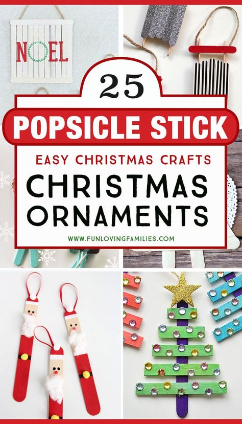 Make these popsicle stick Christmas crafts with the kids. They make great homemade Christmas ornaments! #christmascrafts #diychristmas #homemadeornaments #kidscraft Stick Ornaments, Popsicle Stick Ornaments, Hobbies Ideas, Popsicle Stick Christmas Crafts, Happy Hollidays, Diy Popsicle, Classroom Christmas, Crafty Christmas, Homemade Ornaments