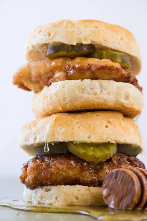 Fried Chicken Biscuits, Biscuits With Honey, Honey Fried Chicken, Chicken Biscuits, Chicken Biscuit, Fried Chicken Cutlets, Frozen Chicken Nuggets, Fried Chicken And Waffles, Chicken Nugget Recipes