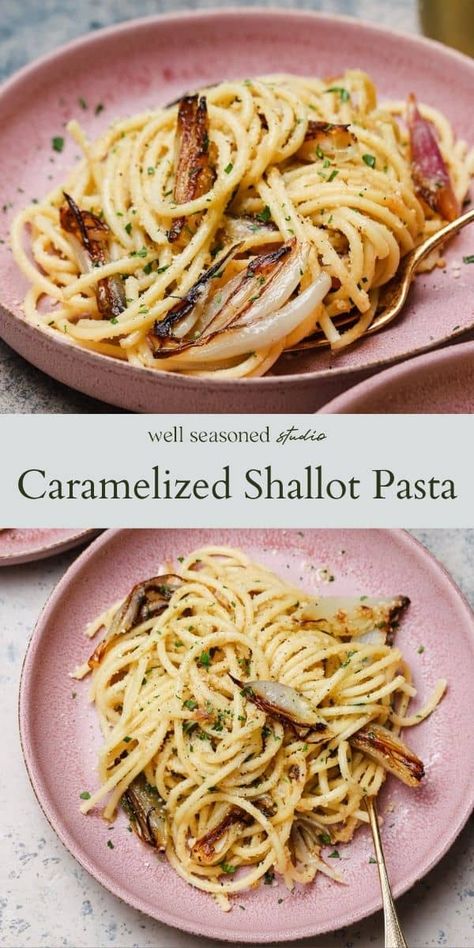 Shallot Pasta, Anchovy Pasta, Roasted Shallots, Caramelized Shallots, Butter Pasta, One Skillet, Garlic Pasta, Easy Entertaining, Parmigiano Reggiano