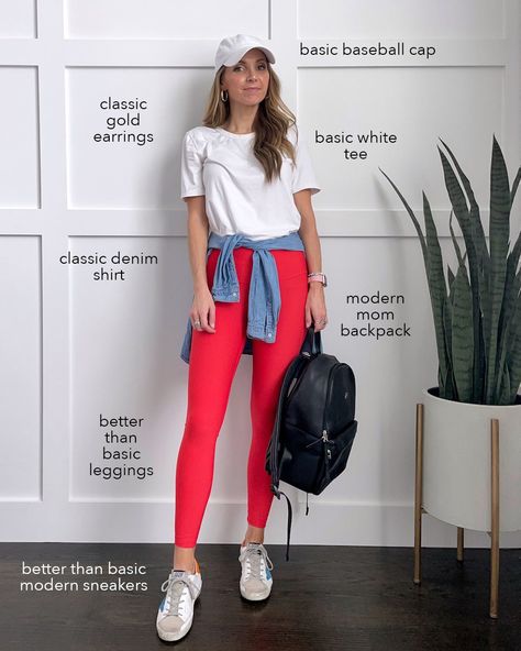 21 Better Than Basic Summer Outfits for 2021 | Merrick's Art Austin Outfits, Red Leggings Outfit, Bottoms Outfit, Basic Summer Outfits, Cream Linen Pants, 21 Outfits, Denim Shirt Outfit, Leggings Outfit Casual, Chambray Skirt