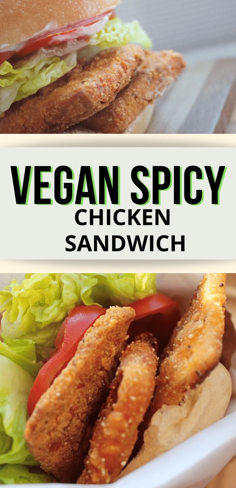 How to make a vegan spicy chicken sandwich recipe. The best crispy fried tofu chicken recipe. Easy and satisfying! #vegan #easyveganrecipes #veganrecipes #veganchicken #veganfastfood Chicken Fried Tofu, Vegan Chicken Sandwich, Spicy Chicken Sandwich Recipe, Sandwich With Chicken, Spicy Sandwich, Spicy Chicken Sandwich, Seitan Chicken, Vegan Seitan, Chicken Sandwich Recipe