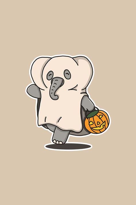 Cute Elephant In Ghost Costume Sticker. Cute gift for elephant lover on Halloween. #halloween #ghost #elephant #animal #pumpkin #cute Animal Pumpkin, Ghost Costume, Elephant Lover, Halloween Door, Sticker Cute, Cute Elephant, Halloween Ghost, Cute Ghost, Halloween Halloween