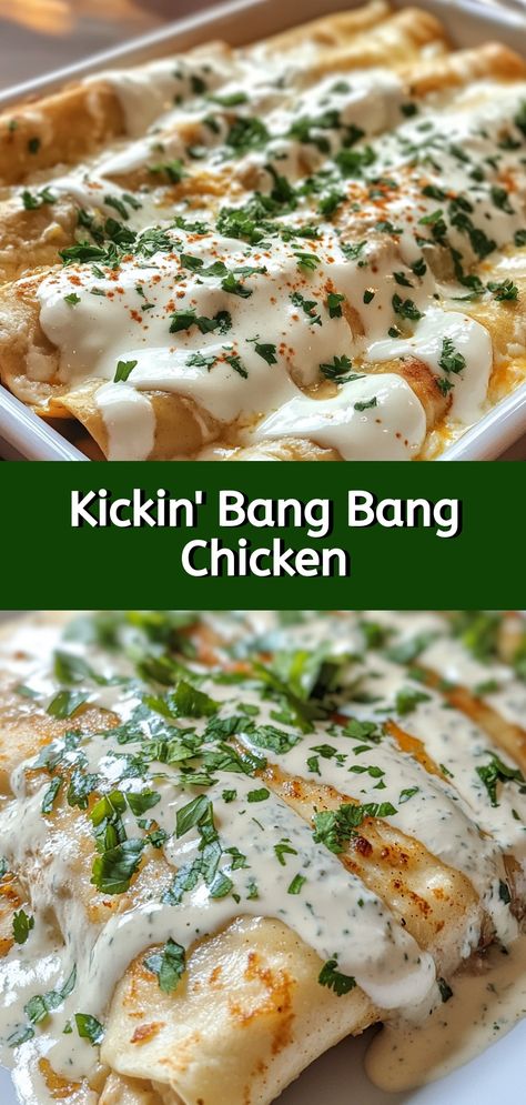 Spice up your dinner with this irresistible Kickin' Bang Bang Chicken! Perfect for food-loving women in the USA who crave bold flavors, this recipe brings a fiery kick to traditional chicken. Marinated and coated in the perfect blend of spices, each bite is packed with heat and tangy goodness, making it a standout dish for your recipe collection. Quick and easy to prepare, it's an ideal meal for any time of the week, promising to be a hit with family and friends alike. Give your taste buds a treat tonight! Bang Bang Chicken Casserole, Healthy Bang Bang Chicken, Chicken Bryan Recipe, Dinner Ideas Healthy Easy, Chicken Bryan, Classy Dinner Outfits, Healthy Easy Dinner, Dinner Date Outfit, Classy Dinner