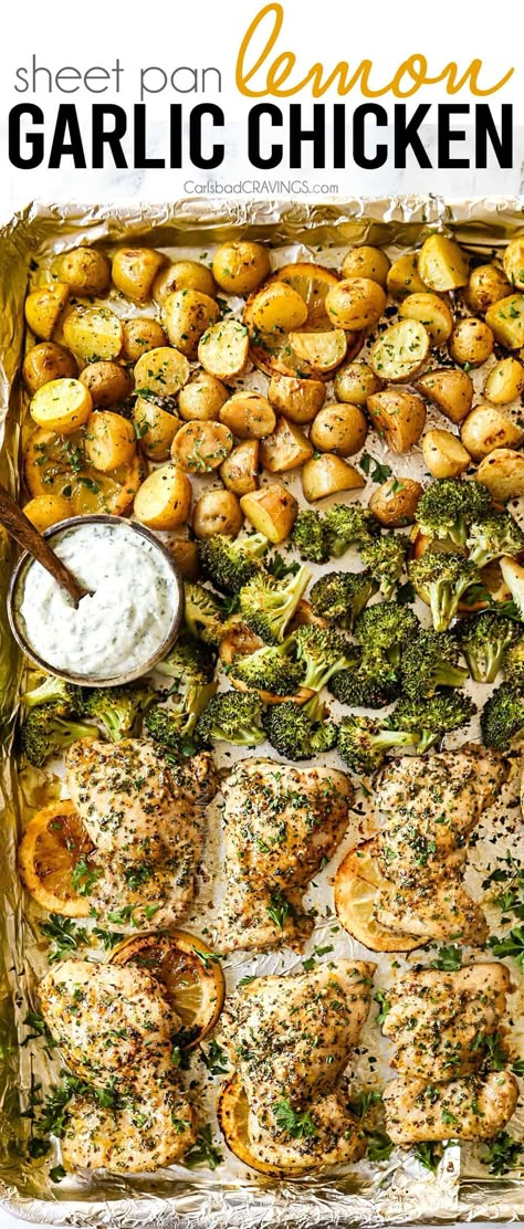 Lemon Garlic Chicken Thighs, Sheet Pan Dinners Recipes, Lemon Garlic Chicken, Easy Healthy Meal Prep, Chicken Potatoes, Pan Recipes, Health Dinner Recipes, Sheet Pan Dinners, Lunch Meal Prep