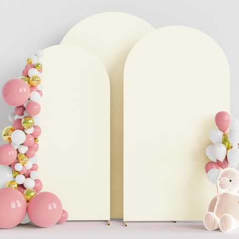 PRICES MAY VARY. 【Arch Covers Package】3 Piece wedding arch cover (Arch stand Not included). Material: Spandex. Color: Ivory. Size: 7.2 x 4ft (HxW) / 6.6x3.3ft (HxW) / 6x2.6ft (HxW). Decorate your party backdrop with our wedding arch covers to create an epic background for your celebration. 【Quality Material】The wedding arch backdrop stand cover is made of elastic spandex material, smooth touching and not easy to wrinkle. Chiara arch backdrop stand covers with light weight, can be easy to clean a Engagement Party Backdrop, Chiara Arch, Banquet Decor, Portable Backdrop, Backdrop Stands, Wooden Backdrops, Hello Kitty Birthday Party, Banquet Decorations, Vintage Party Dresses