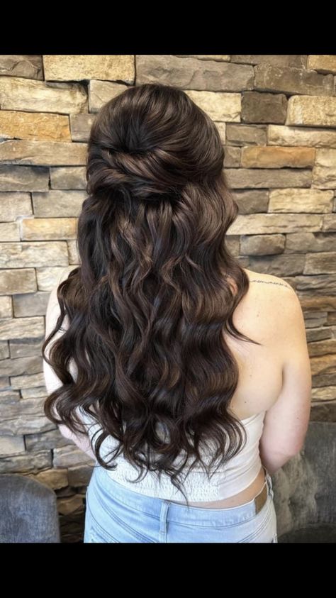 Dark Brown Formal Hairstyles, Dark Brown Wedding Hair, Dark Brown Wedding, Brown Wedding Hair, Brown Wedding, Half Up Half Down Hair, Formal Hairstyles, Dark Brown Hair, Half Up Half Down