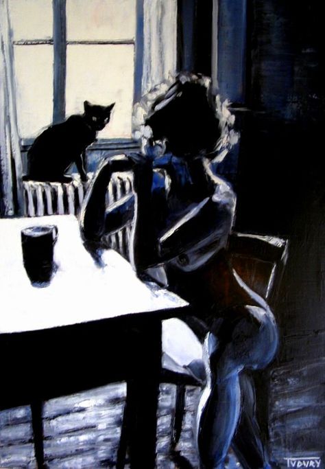 Noir Painting, She And Her Cat, Arte Pulp, Paintings Oil, Jean Marc, Black Cat Art, Pulp Art, Art Et Illustration, Arte Popular