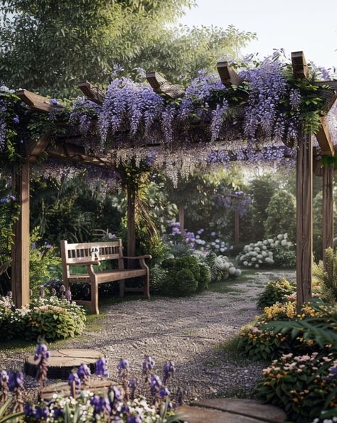 Wisteria Pergola Wedding, Wisteria On Pergola, Wisteria Gazebo, House With Wisteria, Pergola Wisteria, Wisteria House Entrance, Wisteria Victorian House, Entry Walkway, Wisteria Trellis