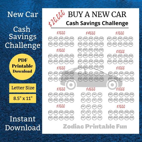 How To Save For A Car, Car Savings Challenge, Car Savings Plan, Car Saving, 52 Week Money Saving Challenge, Savings Chart, Debt Payoff Plan, Saving Money Chart, Money Printables