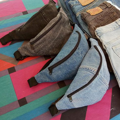 Diy Bags Jeans, Tas Denim, Fanny Pack Pattern, Bag Jeans, Denim Crossbody, Vintage Denim Jeans, Denim Belt, Recycle Jeans, Vintage Leather Bag