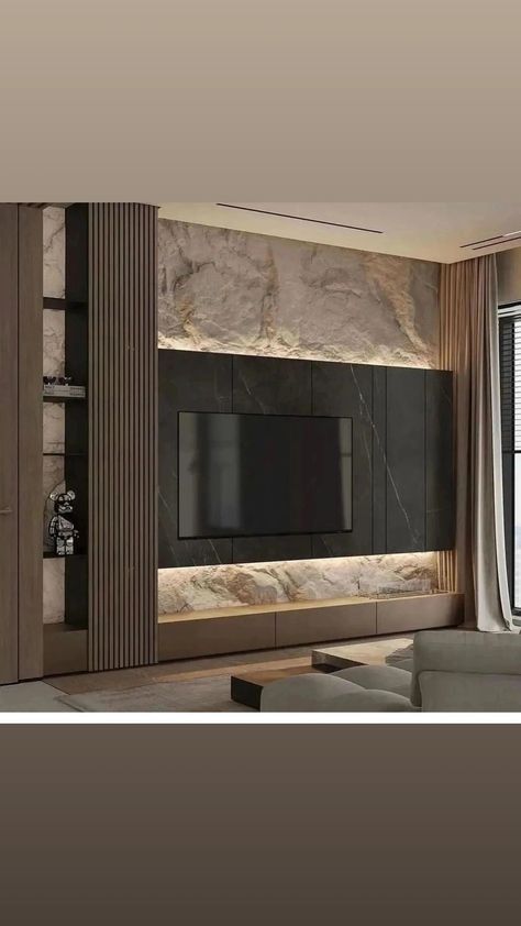 Modern Tv Room, Feature Wall Living Room, Tv Cabinet Design, Wall Tv Unit Design, Home Hall Design, Tv Room Design, Living Room Design Inspiration, Tv Wall Design, Living Room Design Decor