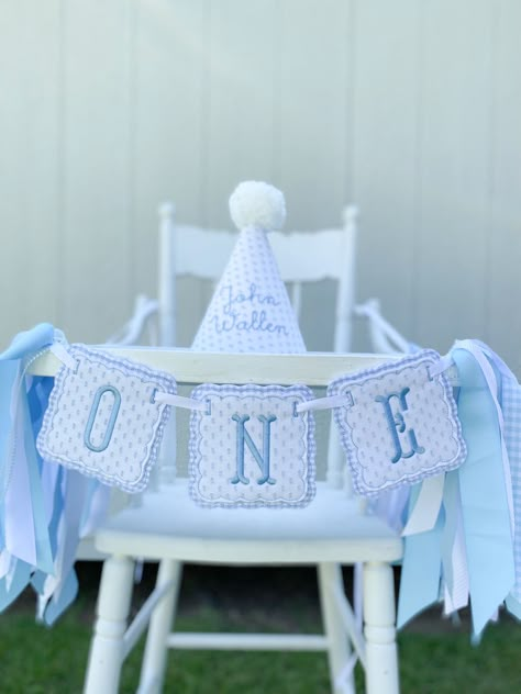 Blue Gingham 1st Birthday, Blue Gingham First Birthday, Blue And White First Birthday, Classic First Birthday Boy, Baby Party Ideas Boy, Golf First Birthday, Baby Boy Birthday Themes, Gingham Party, Park Birthday