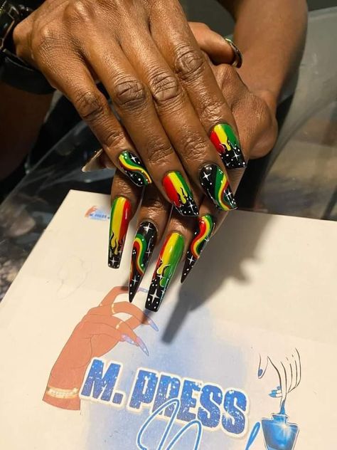 M.Press Nails Reggae Nails, Juneteenth Nail Design, Juneteenth Nails, Jamaica Nails, Press Nails, Activities For Teens, Black Nails, Nail Design, Jamaica