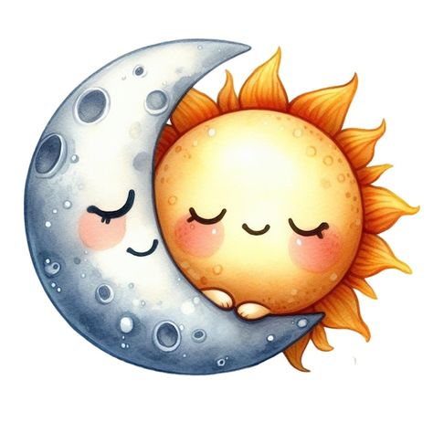 Moon And Sun Illustration, Sun And Moon Illustration, Sun Clip Art, Sleeping On The Moon, Sleeping Sun, Moon Clipart, Pictures Of The Sun, Moon Cartoon, Sun Drawing