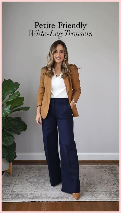 [PaidAd] 40 Most Saved Wide Leg Trousers Outfit Work Tricks You'll Want To Use 2022 #widelegtrousersoutfitwork Dressing For Work Business Casual, Navy Trousers Outfit Women Summer, Petite Curvy Office Outfits, Slacks For Short Women, Navy Blue Pants Business Casual Women, Work Outfits With Blue Pants, Parole Officer Outfit, Jw Pants Outfits, Therapist Outfits Women Business