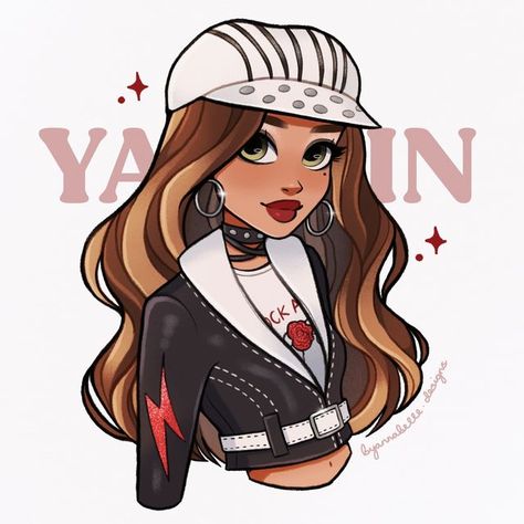 Art by Annabelle on Instagram: "Here is my version of Yasmin from Bratz Rock Angelz to round off the drawing series I started 1000 years ago 🎸✨ Swipe to see the references Yasmin had my favourite personality out of everybody in Bratz, so sweet and kind natured! I wanted to be just like her growing up ☺️ Looking back I have no idea how the Bratz girls had time to create the world's biggest magazine, be fashion designers and huge rockstars simultaneously, but young me never questioned anything 🤩 Bratz Yasmin Art, Bratz Concept Art, Bratz Rock Angelz Yasmin, Yasmin Bratz Fanart, Yasmin Aesthetic, Bratz Dolls Paintings, Bratz Fanart, Bratz Rock Angelz, Bratz Art