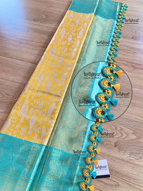 Kuchu Designs Saree, Crochet Saree, Blouse Designing, Saree Kuchu Design, Tassels Blouse, Lehenga Half Saree, Saree Kuchu New Designs, Saree Pallu, Tassels Designs