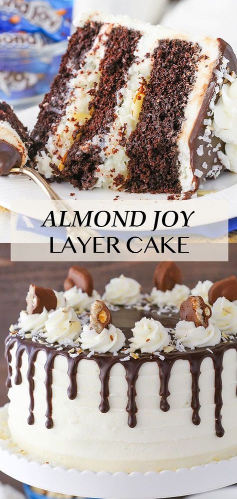 Almond Joy Cake, Almond Cake Recipe, Layered Cakes, Cakes Frosting, Cakes To Make, Almond Joy, Cake Fillings, Almond Cake, Moist Chocolate Cake