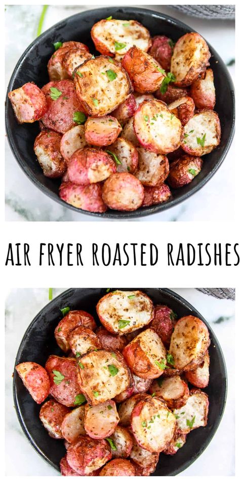 Air fryer radishes are a delicious and healthy, low-carb side dish that is quick and easy to make. This cooking method transforms the taste and texture of radishes into something truly special. Air Fryer Radishes, How To Cook Radishes, Low Carb Side Dish, Low Carb Side, Roasted Radishes, Radish Recipes, Healthy Low Carb, Vegan Side Dishes, Low Carb Sides