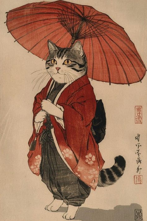 Japanese Drawings, Japanese Cat, Japon Illustration, Pop Art Wallpaper, Cat Artwork, Ukiyo E, Japan Art, Paper Clay, Japanese Prints