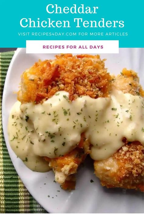 Cheddar Chicken Tenders Crispy Cheddar Chicken, Cheesy Baked Chicken, Cracker Chicken, Cream Sauce For Chicken, It Cover, Cheddar Chicken, Queso Cheddar, Diner Recept, Chicken Tender Recipes