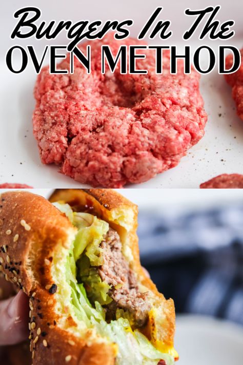 Here is how to make burgers in the oven for a simple no fuss dinner idea. Plus I share a simple trick to keep your burgers from shrinking as they bake. Oven baked burgers are juicy, flavorful, and can easily be served as a burger or cheeseburger! Easy Burgers In The Oven, Burgers In The Oven Easy Recipes, Homemade Hamburgers In Oven, Making Hamburgers In The Oven, Oven Cave Burgers, Oven Broiled Burgers, Broiling Hamburgers In Oven, Oven Baked Hamburgers And Onions, Hamburgers In The Oven Easy