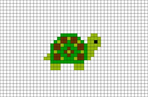 Turtle Pixel Art Turtle Pixel Art, Grid Crochet, Pixel Grid, Easy Perler Bead Patterns, Pearl Beads Pattern, Fuse Bead Patterns, Easy Pixel Art, Hama Beads Design, Pixel Drawing