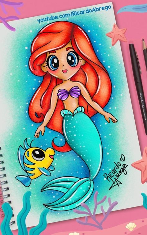 Mermaid Sketch Simple, Mermaid Drawings Easy, Mermaid Cartoon Drawing, Mermaid Drawing For Kids, Easy Disney Nails, Draw Sea Animals, Sketches Book, Draw Sea, Easy Disney Drawings