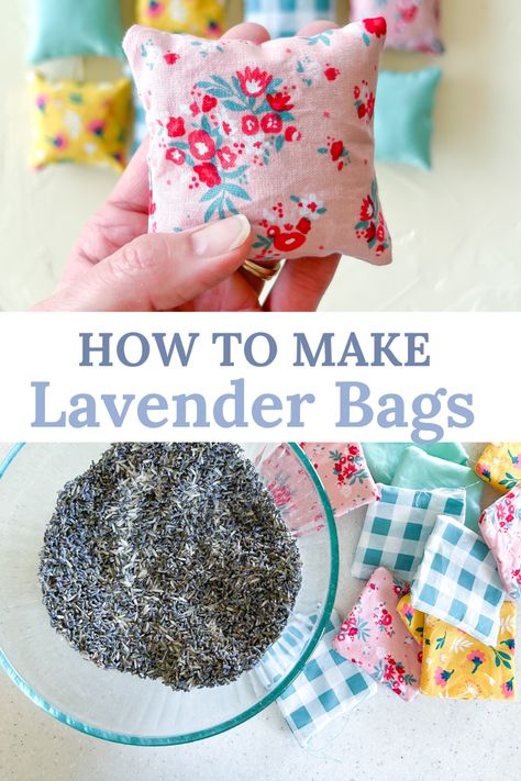 Photo of Lavender Sachets showing how to make diy lavender bags Diy Lavender Satchels, Lavendar Drawer Sachet, How To Make Sachets Bags, Lavender Pouches Handmade, Homemade Sachet Bags, Diy Lavender Sachet Bags, Lavender Pillows Diy, How To Make Sachets For Drawers, Scent Sachet Diy