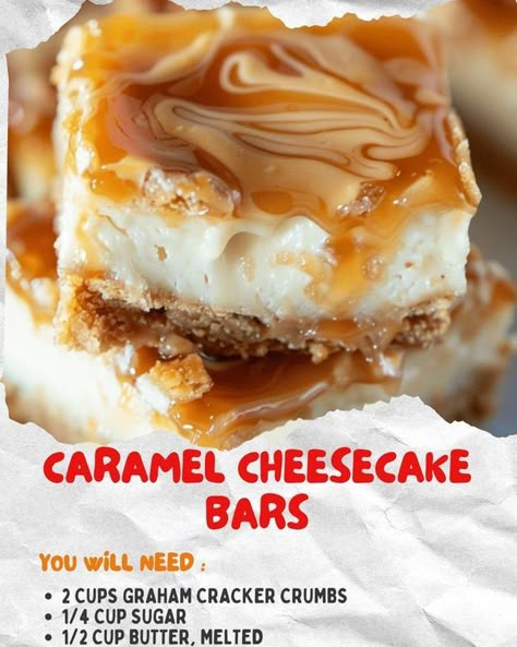 Flavors of Recipes | Caramel Cheesecake Bars | Facebook Food Polls, Caramel Cheesecake Bars, Christmas Bars, Cook Desserts, Caramel Cheesecake Recipes, Cheesecake Bar, Cream Cheese Bars, Cheesecake Bar Recipes, Cheesecake Pie