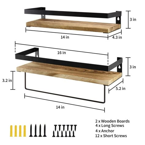 Rosalind Wheeler Rustic Floating Bathroom Shelf With Towel Holder, Wood Storage Shelf Wall Mounted Set Of 2, Wall Mounted Shelves Holder With Metal Frame Towel Rack For Kitchen Bathroom Bedroom | Wayfair Industrial Metal Shelving, Mini Shelf, Wood Storage Shelves, Wall Display Shelves, Shelf Holders, Mounted Shelves, Shelf Wall, Bathroom Shelf, Best Wall