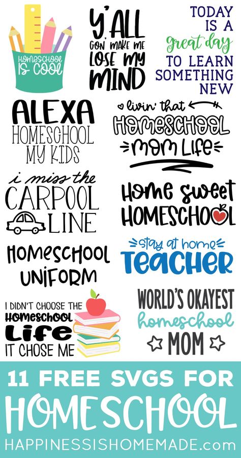 11 Free Homeschool SVG Files: Use these FREE Homeschool SVG files with your Cricut or Silhouette to make your own shirts, mugs, decor, and more! We love the "I Didn't Choose the Homeschool Life, It Chose Me" design! Teacher Fonts, Homeschool Shirts, Make Your Own Shirt, Circuit Ideas, Cricut Tips, Free Teacher, Teacher Stickers, Homeschool Life, Computer Basics