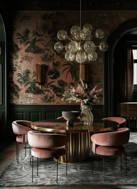 Industrial Gothic Interior, Moody Dining Room, Art Deco Dining Room, Art Deco Dining, Art Deco Interior Design, Dark Home Decor, Dark Home, Interior Deco, Decoration Inspiration