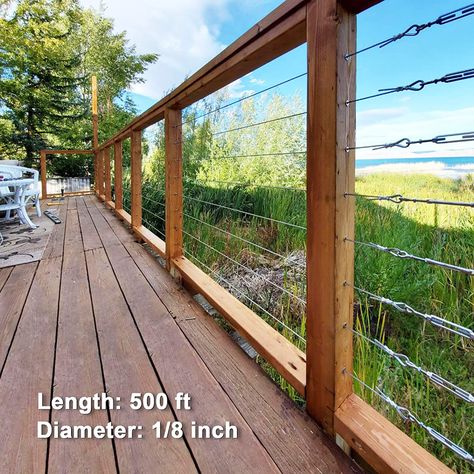 Mophorn Stainless Steel Cable Railing 1/8"x 500ft, Wire Rope 316 Marine Grade, Braided Aircraft Cable 7x7 Strands Construction for Deck, Rail, Balusters, Stair, Handrail, Porch, Fence - - Amazon.com Cable Fencing, Wire Deck Railing, Rope Fence, Deck Handrail, Rope Railing, Cable Railing Deck, Stainless Steel Cable Railing, Diy Hanging Planter, Deck Designs Backyard