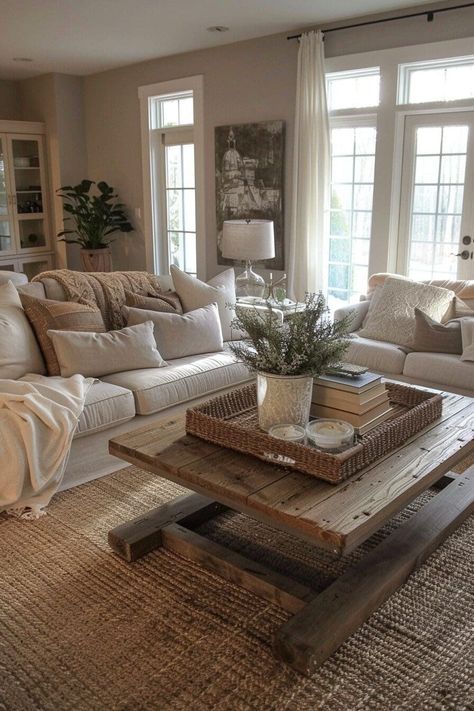 Neutral Living Room Ideas, Beige Living Rooms, Farmhouse Living Room, Country Living Room, Neutral Living Room, Sopot, Farmhouse Interior, Living Room Sectional, Decor Home Living Room