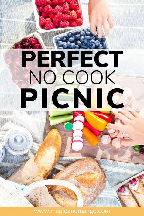 This easy picnic idea is the perfect way to spend a summer day! First, get out and have fun exploring your local farmers market or local food artisans. Then finish off by finding a beautiful spot (beach, park, backyard) to enjoy all your finds with the perfect "no cook" picnic. | www.mapleandmango.com #picnicfood #nocookpicnic #picnicideas Kids Picnic Foods, Beach Day Food, Beach Picnic Foods, Easy Picnic Food, Summer Picnic Food, Picnic Planning, Idea For Summer, Picnic Menu, Picnic Items