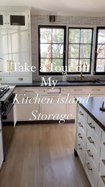 Sarah Robertson on Instagram: "So for #storagesunday let’s take a tour of my own island! The range is right behind me here so this is prep central. I wanted the look to be a series of small identically sized drawers which I then divided up into different shapes so I could get deep drawers, like for the pans and lids, where it might look awkward with just a plain faced drawer. Did you notice I forgot to open one drawer? Can you guess what’s inside?? It’s a totally custom…something!!! I’ll pos Kitchen Island With All Drawers, Kitchen Island Maximum Storage, Kitchen Island With Deep Drawers, Kitchen Islands With Drawers, Island Storage Ideas Cabinets, Kitchen Island With Drawers And Seating, Island With Drawers And Seating, Kitchen Island Ideas With Storage, Kitchen Island Storage Ideas Layout