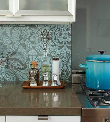 35 Ideas Of Using Creative Wallpapers On A Kitchen | Shelterness Neutral Kitchen Wallpaper, Grey Kitchen Wallpaper, Blue Kitchen Wallpaper, Brown Kitchen Tiles, Kitchen Wallpaper Accent Wall, Modern Kitchen Wallpaper, Kitchen Wallpaper Design, Backsplash Herringbone, Kitchen Desk Areas