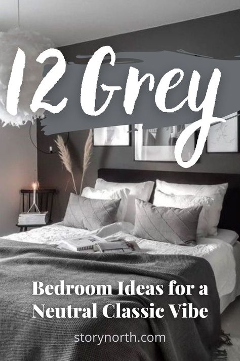 Grey is the perfect muted color to dominate a bedroom because of its ability to build a cozy and relaxing ambiance. To give you inspiration, we have gathered 12 grey bedroom ideas that will tap the neutral classic vibe. #grey #bedroom #neutral #classic #vibe Grey Bed Frame Bedroom Ideas, Black White And Grey Bedroom, Grey Headboard Bedroom, Black And Grey Bedroom, Dark Gray Bedroom, Light Gray Bedroom, Gray Bedroom Walls, Grey Bedroom Furniture, Grey Bed Frame