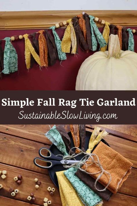 Handcraft Ideas, Rag Tie Garland, Diy Projects For Adults, Holiday Diy Projects, Rag Garland, Fabric Garland, Fall Garland, Fall Ribbons, Festive Holiday Decor