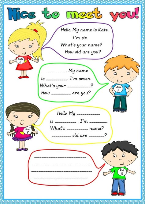 Introducing yourself interactive and downloadable worksheet. You can do the exercises online or download the worksheet as pdf. Prefix Worksheet, Introducing Yourself, Bucket Filler, English Activities For Kids, English Exercises, Learning English For Kids, English Grammar Worksheets, English Worksheets For Kids, Kids English