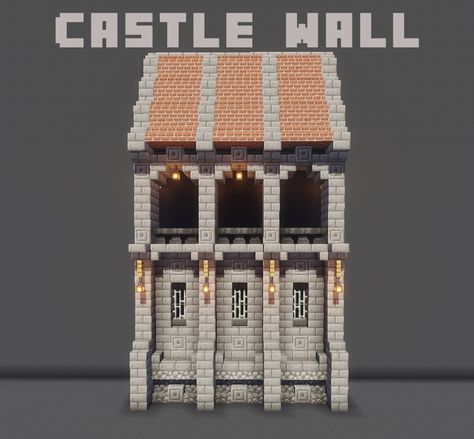 Minecraft Lamp Ideas, Minecraft Castle Walls, Minecraft Wall Designs, Minecraft Castle Designs, Minecraft Kingdom, Case Minecraft, Minecraft Statues, Minecraft Wall, Minecraft Structures