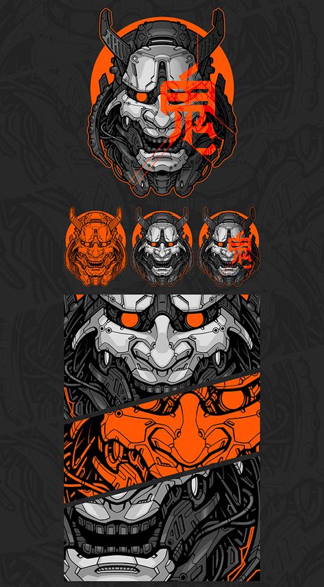 Japan Poster Design Graphics, Cool Orange Wallpaper, Oni Mecha, Best Anime Characters, Japan Culture Art, Oni Samurai, Japan Graphic Design, Snk King Of Fighters, Cyberpunk Design