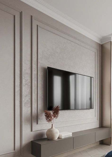 New Classic Tv Unit, Neoclassical Tv Wall Design, Neoclassical Interior Living Rooms, Panelling Tv Wall, Tv Panelling, Georgian Bedroom, Modern Classic Living Room, Living Room Panelling, Living Room Wall Units