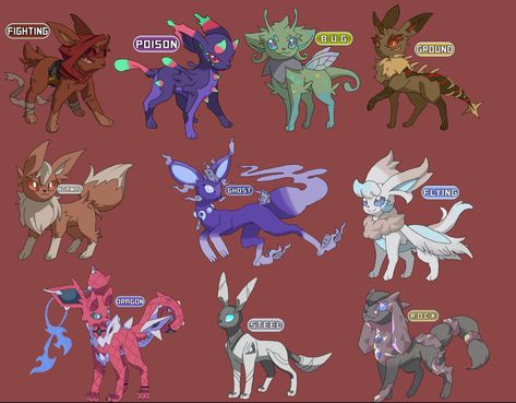 Evee Evolution Fan Made, Custom Eeveelutions, Eeveelution Fusion Art, Eeveelution Fusions, Pokemon Fusion Art Eevee, Eveloution Eevee Evolutions, Eevee Cute, Ghost Pokemon, Pokemon Breeds